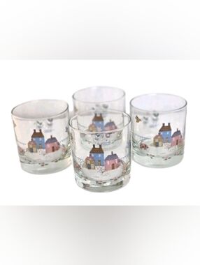 4 VTG INTERNATIONAL HEARTLAND Country Cottage Old-Fashioned Glass Tumblers Geese